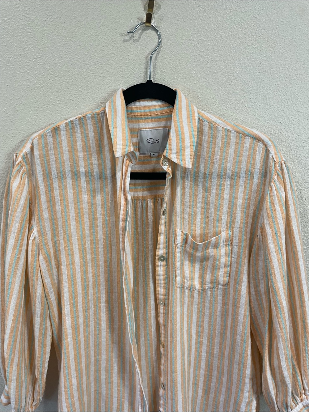 Rails Clio Linen Blend Clementine Striped Shirt - Picture 3 of 10